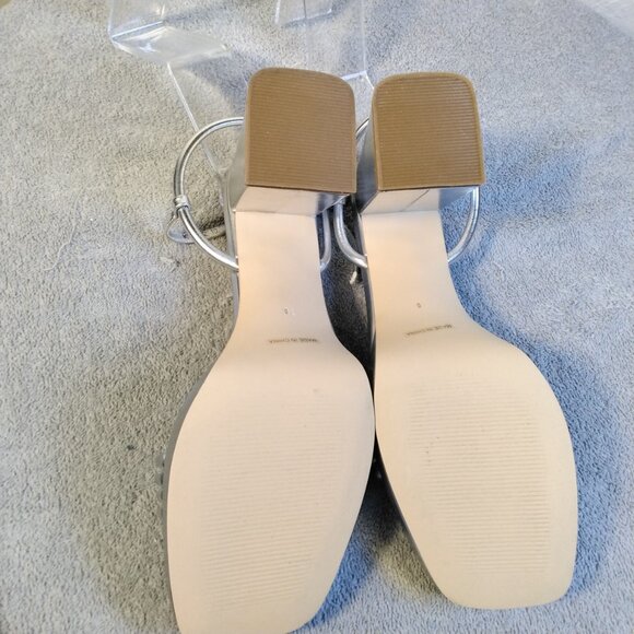 Chic & Modern Modatope Silver Metallic Block Heels Size 10 Ankle Strap Platform - Picture 12 of 16